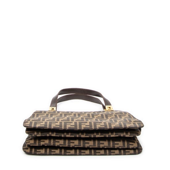 Fendi Vintage FF Zip Tote  en  Tan Lienzo - Image 6
