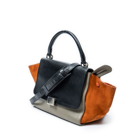 Celine Small Tricolor Trapeze en negro Cuero de ternero - Image 2