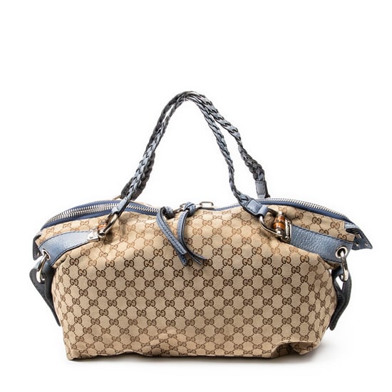 Gucci Large Bamboo Bar Boston en Blue Lienzo - Image 1