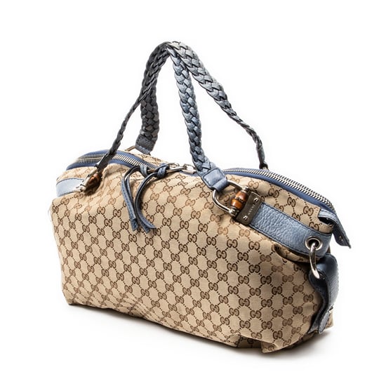 Gucci Large Bamboo Bar Boston en Blue Lienzo - Image 2