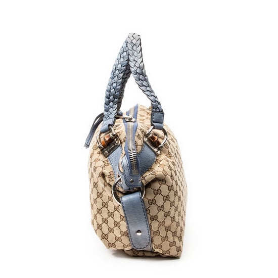 Gucci Large Bamboo Bar Boston en Blue Lienzo - Image 3