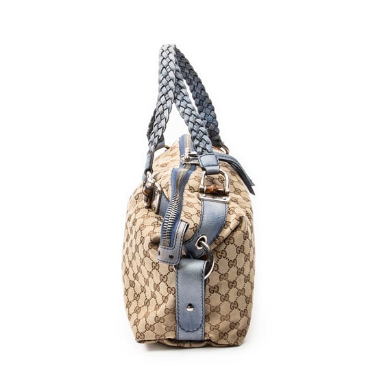 Gucci Large Bamboo Bar Boston en Blue Lienzo - Image 4