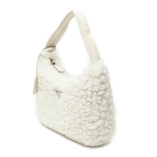 Prada Mini Shearling Zip Hobo  en  marfil Lienzo - Image 2