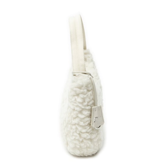 Prada Mini Shearling Zip Hobo  en  marfil Lienzo - Image 4
