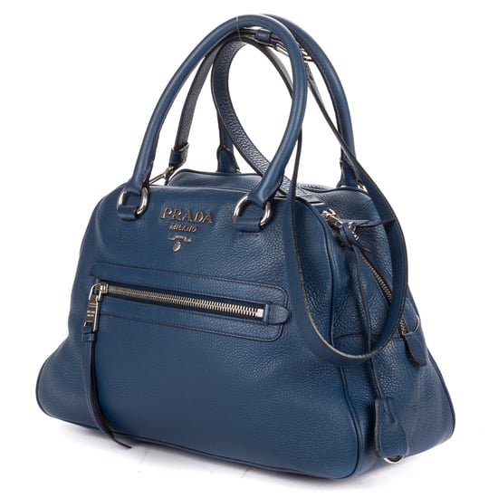 Prada Front Zip Pocket Bowling Tote  en  Blue Cuero de ternero - Image 2