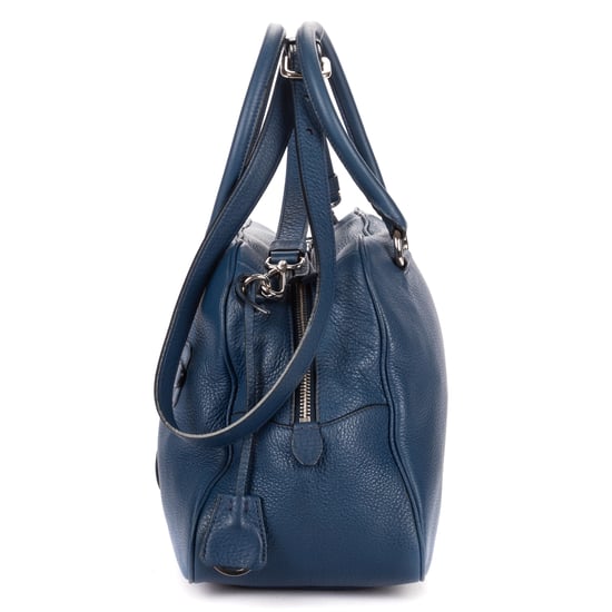Prada Front Zip Pocket Bowling Tote  en  Blue Cuero de ternero - Image 3
