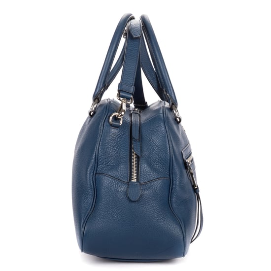 Prada Front Zip Pocket Bowling Tote  en  Blue Cuero de ternero - Image 4