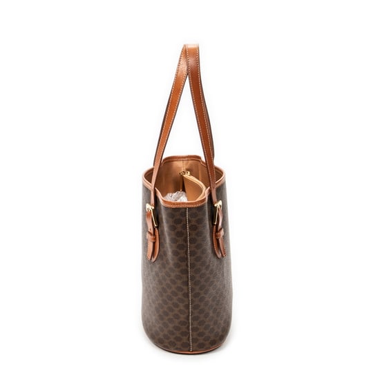 Celine Vintage Bucket Tote en marrón Lienzo recubierto - Image 4