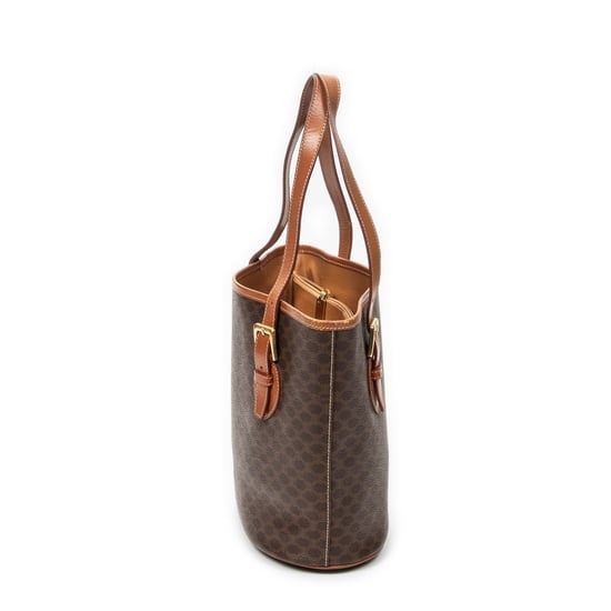 Celine Vintage Bucket Tote en marrón Lienzo recubierto - Image 4