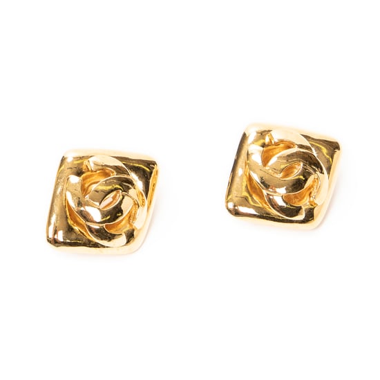 Chanel CC Diamond Clip On Earrings en oro Acero inoxidable sin níquel - Image 1