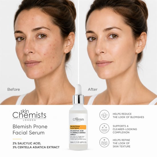 skinChemists Sérum facial para pieles con imperfecciones, 2 % de ácido salicílico, 3 % de centella asiática, 30 ml. - Image 2