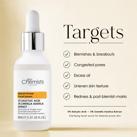 skinChemists Sérum facial para pieles con imperfecciones, 2 % de ácido salicílico, 3 % de centella asiática, 30 ml. - Image 5