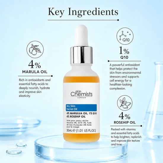 skinChemists Sérum facial antiedad para piel seca con aceite de marula al 4%, Q10 al 1% y aceite de rosa mosqueta al 4% (30 ml). - Image 2