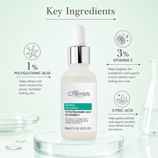 skinChemists Sérum facial hidratante con ácido poliglutámico al 1% y vitamina C al 3%, 30 ml. - Image 3