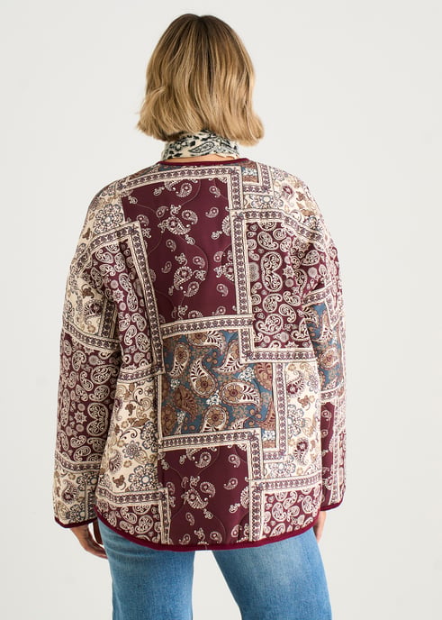 Chaqueta acolchada ligera de viscosa con estampado de azulejos Paisley en color burdeos - Image 4