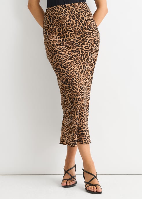 Falda midi marrón con estampado animal - Image 2