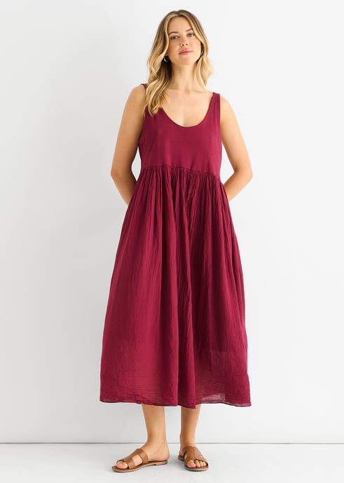 Vestido midi de algodón jersey rojo con cuello redondo - Image 1