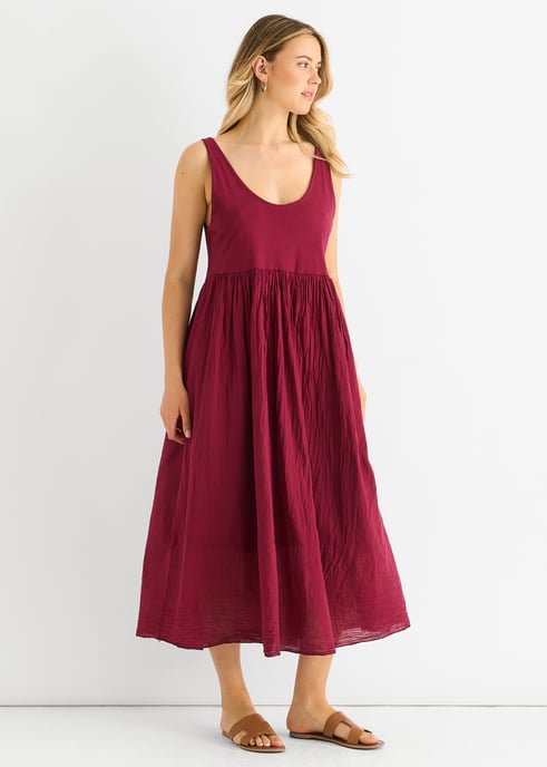 Vestido midi de algodón jersey rojo con cuello redondo - Image 3