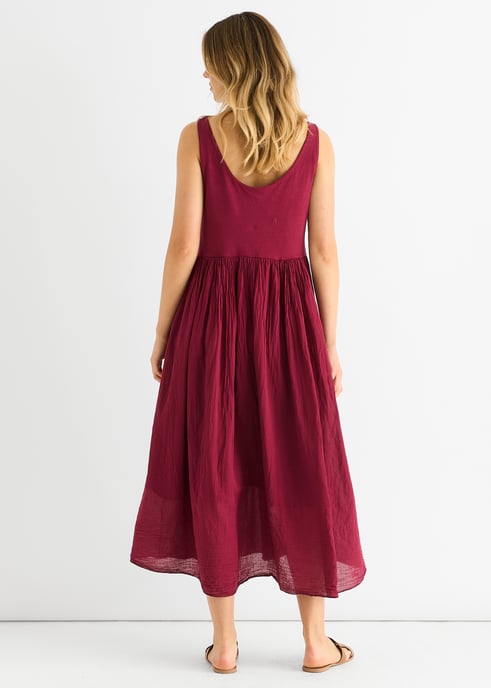 Vestido midi de algodón jersey rojo con cuello redondo - Image 4