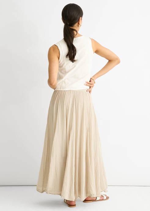 Vestido tipo falda skater de algodón beige con cinturilla versátil - Image 4