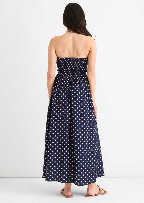 Top fruncido azul marino y vestido midi de viscosa con lunares - Image 4