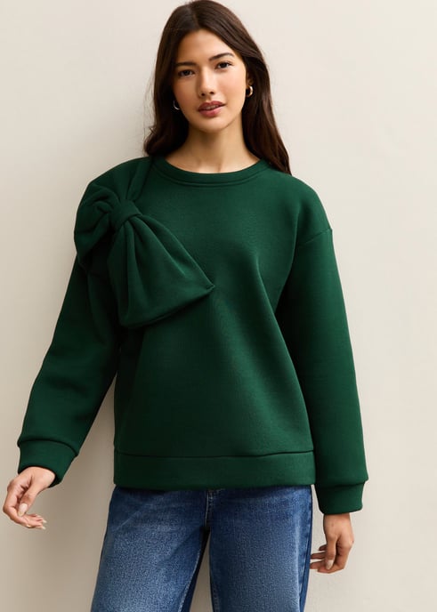 Jersey oversize de color caqui con parche en forma de lazo - Image 3