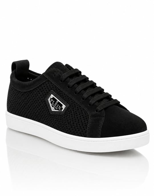 Perforated Suede Low-Top Sneakers - Image 1