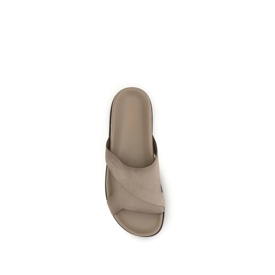Sandalias Planas de Cuero de Ternera Beige Bos Taurus de Santoni - Image 4