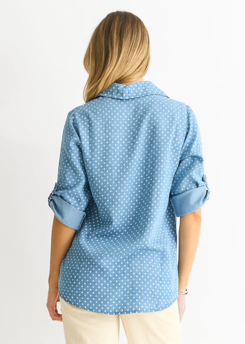 Camisa de estilo vaquero azul con estampado de lunares - Image 4