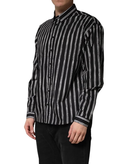 Camisa de vestir formal para hombre de algodón con rayas negras Dolce & Gabbana - Image 3