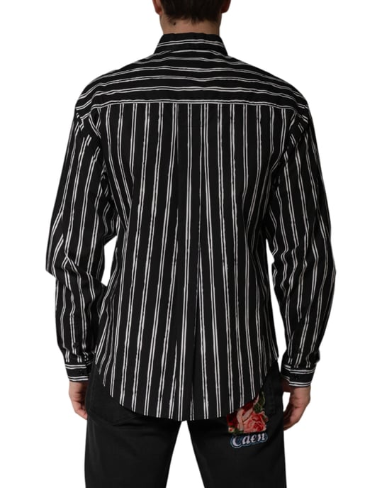 Camisa de vestir formal para hombre de algodón con rayas negras Dolce & Gabbana - Image 4