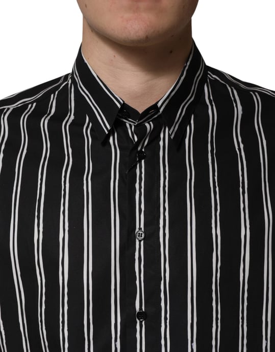 Camisa de vestir formal para hombre de algodón con rayas negras Dolce & Gabbana - Image 5