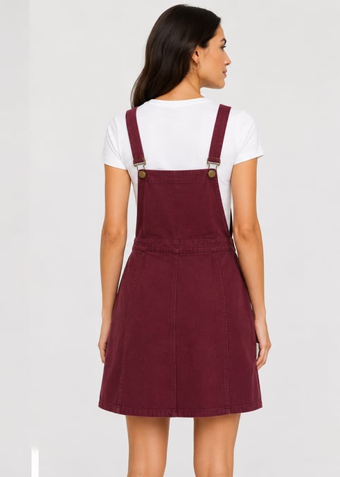 Vestido tipo peto de ante con cuello cuadrado en color vino - Image 2