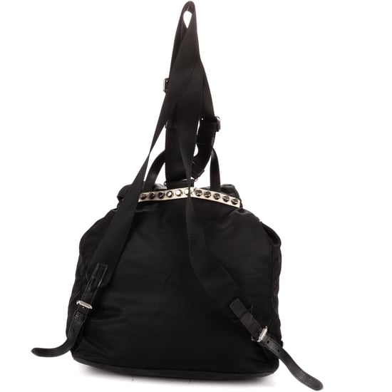 Prada Double Pockets Studded Backpack en negro Lienzo - Image 5
