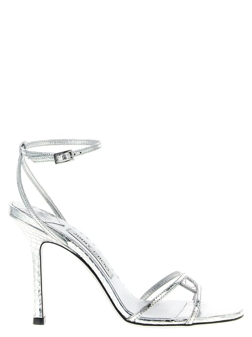 Sandalias de Tacón Alto de Cuero Plateado Jimmy Choo - Image 1