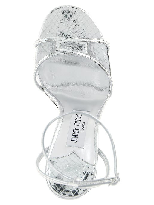Sandalias de Tacón Alto de Cuero Plateado Jimmy Choo - Image 4