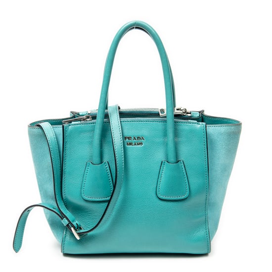 Prada Small Twin Pocket Double Handle Tote en Blue Cuero de ternero - Image 1