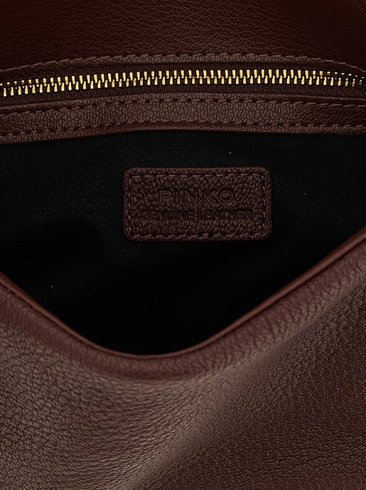 Bolso de hombro de cuero de cordero marrón PINKO - Image 4
