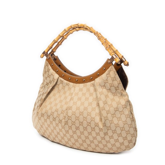 Gucci Large Studded Bamboo Hobo  en  Tan Lienzo - Image 2
