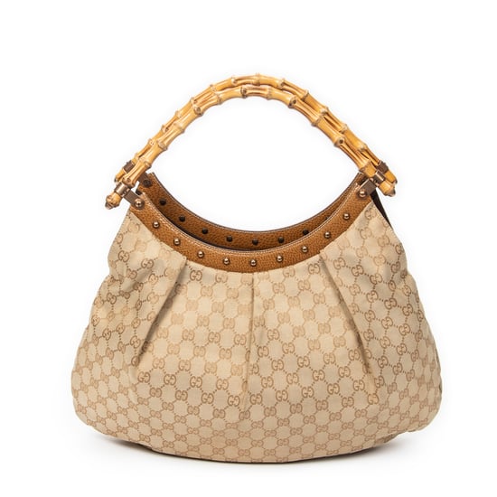 Gucci Large Studded Bamboo Hobo  en  Tan Lienzo - Image 5