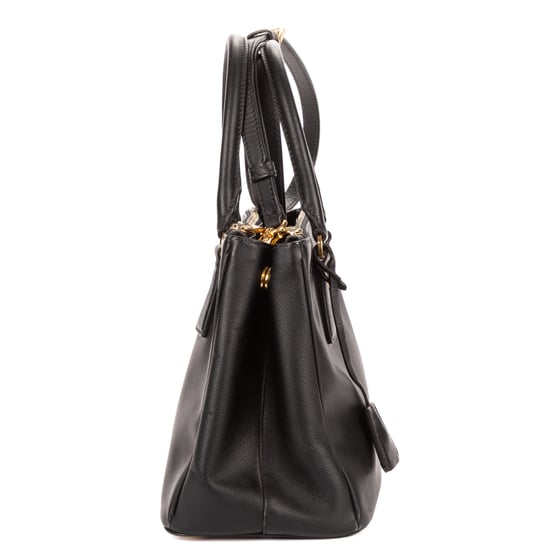 Prada Small Double Zip Galleria Tote Small en negro Cuero de ternero - Image 4