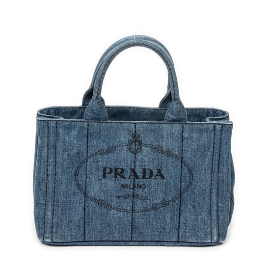 Prada Small Canapa Tote en Blue Lienzo - Image 1