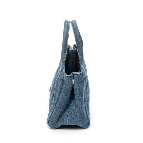 Prada Small Canapa Tote en Blue Lienzo - Image 3