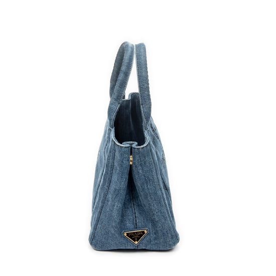 Prada Small Canapa Tote en Blue Lienzo - Image 4