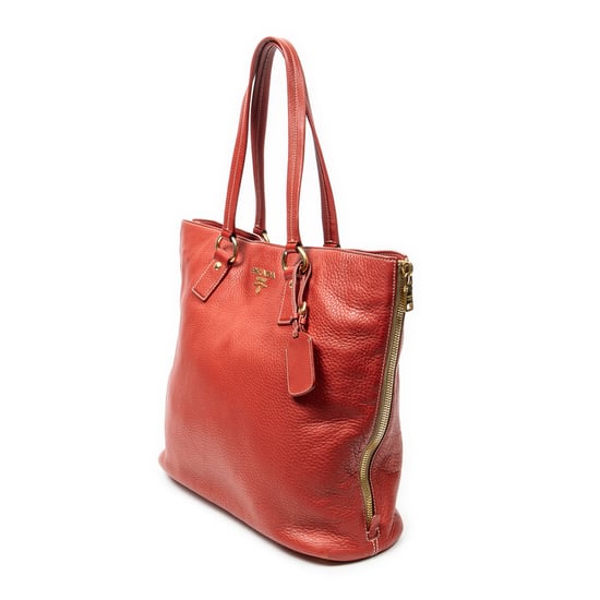 Prada Large Side Zip Tote  en  Red Cuero de ternero - Image 2