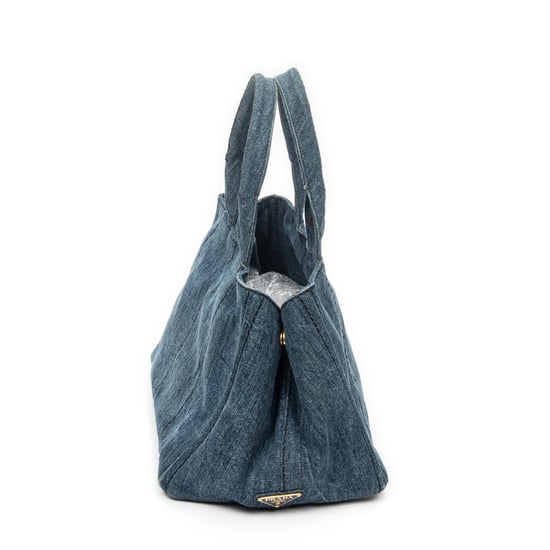 Prada Medium Canapa Tote en Blue Lienzo - Image 4