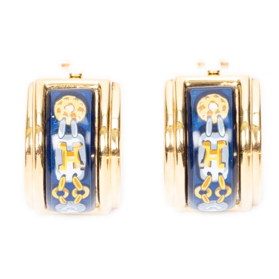 Hermès Enamel Clip On Earrings en Marina Acero inoxidable sin níquel - Image 1