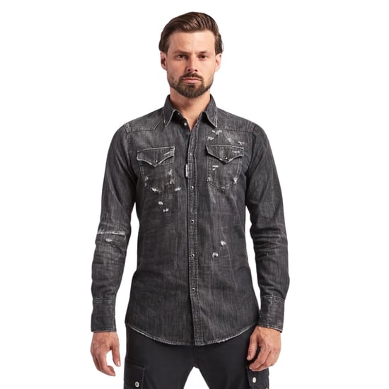 Camisa Vaquera Negra Clásica Estilo Western Desgastada De Dsquared2 - Image 2
