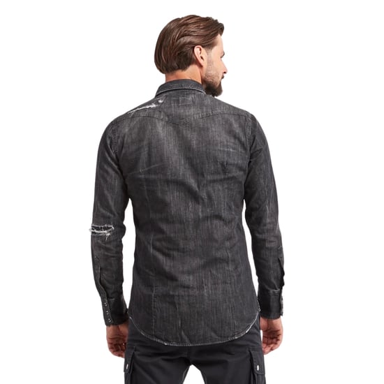 Camisa Vaquera Negra Clásica Estilo Western Desgastada De Dsquared2 - Image 3