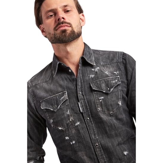 Camisa Vaquera Negra Clásica Estilo Western Desgastada De Dsquared2 - Image 4